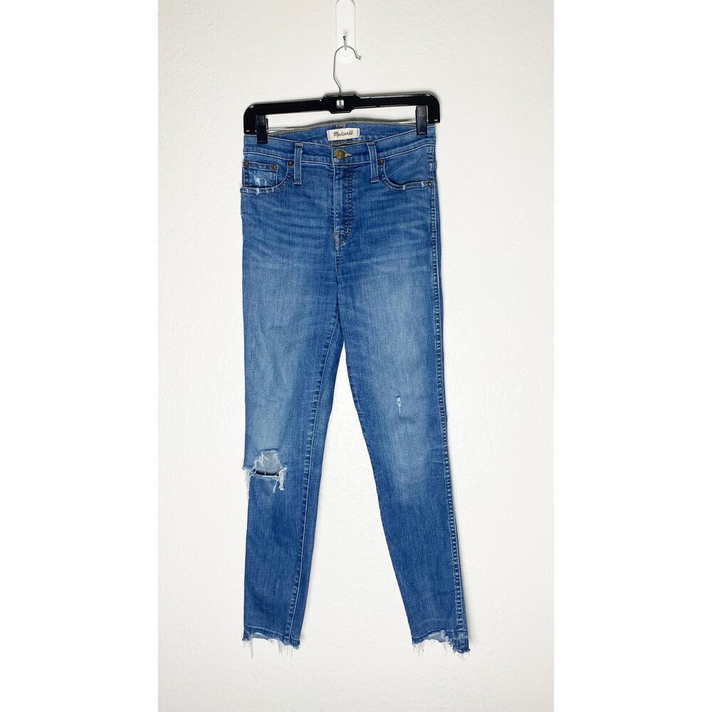 Madewell Women's 10" Mid Rise Skinny Ankle‎ Jeans Stretch Distressed Raw Hem